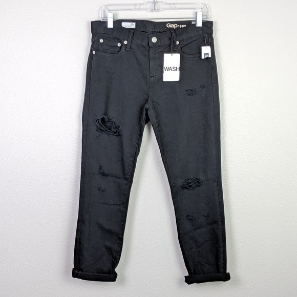 GAP Denim - GAP Black Distressed Girlfriend Jeans NWT Size 28